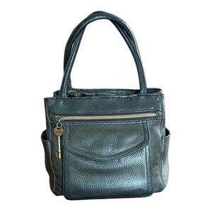 Fossil Black Leather Arm Bag with Front Zip & Flap Pocket